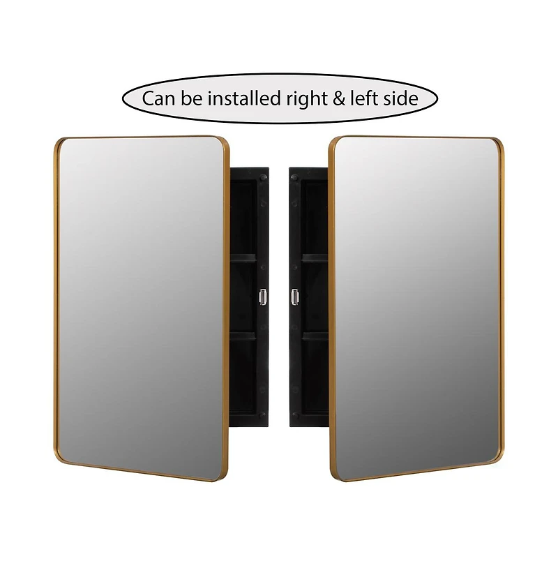 Basicwise Plastic Medicine Cabinet with Beveled Edge Mirror Door and Round Corner Metal Frame, Surface or Recessed Mount Options