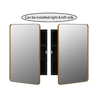 Basicwise Plastic Medicine Cabinet with Beveled Edge Mirror Door and Round Corner Metal Frame, Surface or Recessed Mount Options