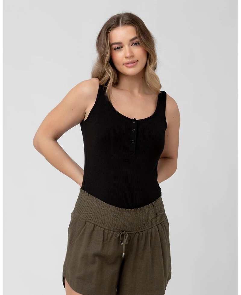Ripe Maternity Izzy Button Down Rib Tank Black - Stylish Nursing Top for Women
