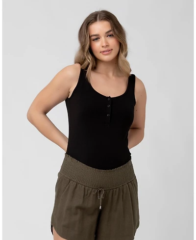 Ripe Maternity Izzy Button Down Rib Tank Black - Stylish Nursing Top for Women