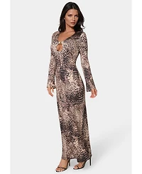 Bebe Women's Long Sleeve Keyhole Maxi Dress
