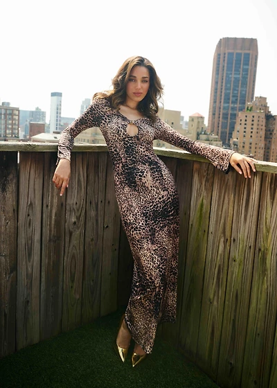 Bebe Women's Long Sleeve Keyhole Maxi Dress