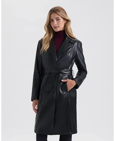 Ellen Tracy Women's Single Breasted Faux Leather Trench
