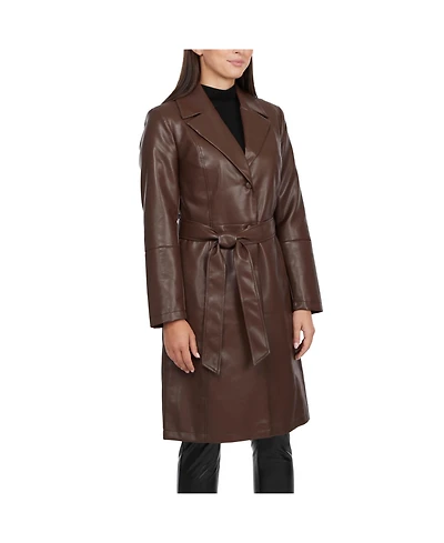 Ellen Tracy Women's Single Breasted Faux Leather Trench