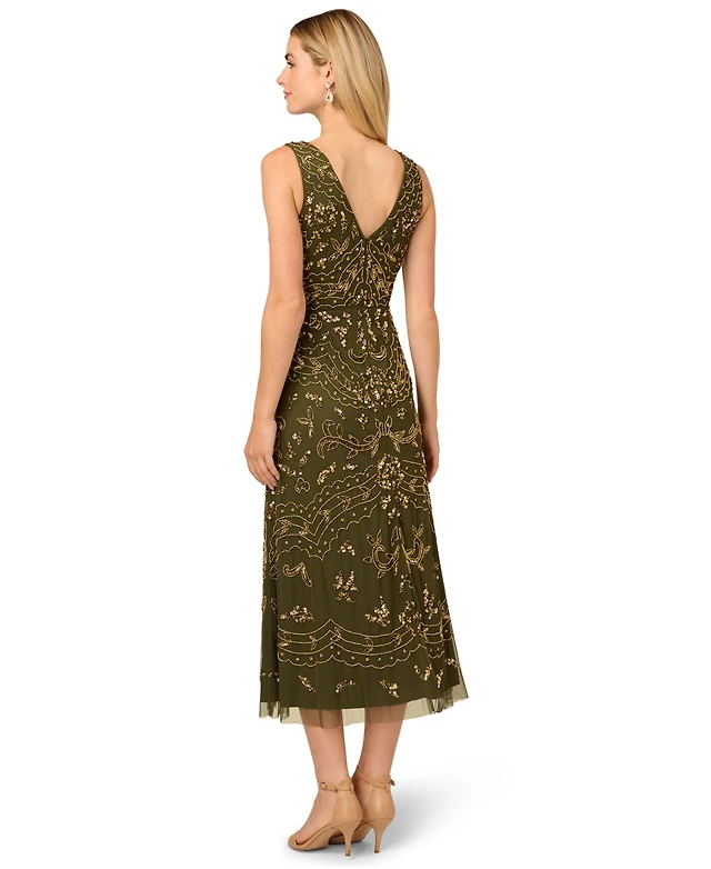 Adrianna Papell Petite Beaded Sleeveless Sheath Gown Arden Fair