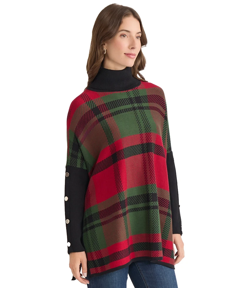 Jones New York Women's Plaid Turtle Neck Sweater