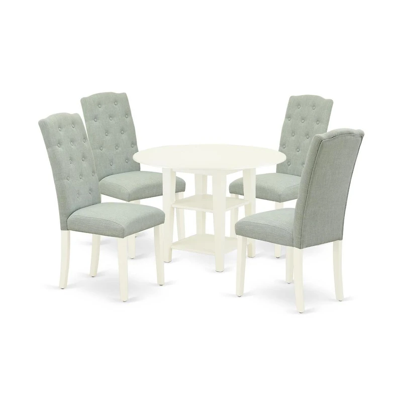 East West Furniture Dining Room Set Linen White, SUCE5-lwh-15