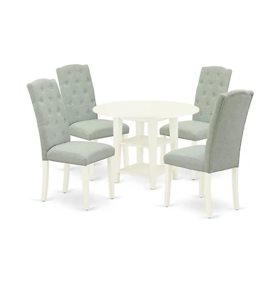 East West Furniture Dining Room Set Linen White, SUCE5-lwh-15