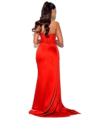 Miss Circle Women Holly Crystallized Corset High Slit Satin Gown