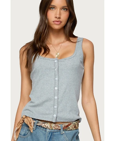 Edikted Womens Gwenne Pointelle Button Up Tank Top