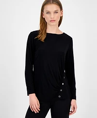 Ak Anne Klein Petite Ruched Long-Sleeve Top
