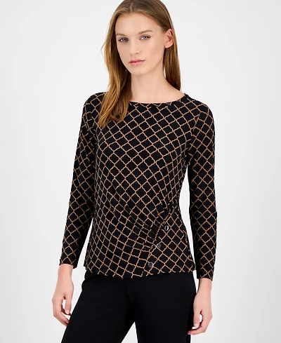 Ak Anne Klein Women's Trellis-Print Asymmetrical Top