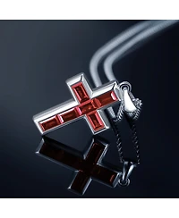 Vincero Men's Stone Cross Pendant - Red - Silver Necklace