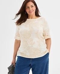 Style & Co Plus Printed Elbow-Sleeve Top