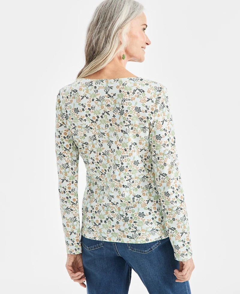 Style & Co Women's Printed Long-Sleeve Scoop-Neck Knit Top, Macy's Exclusive