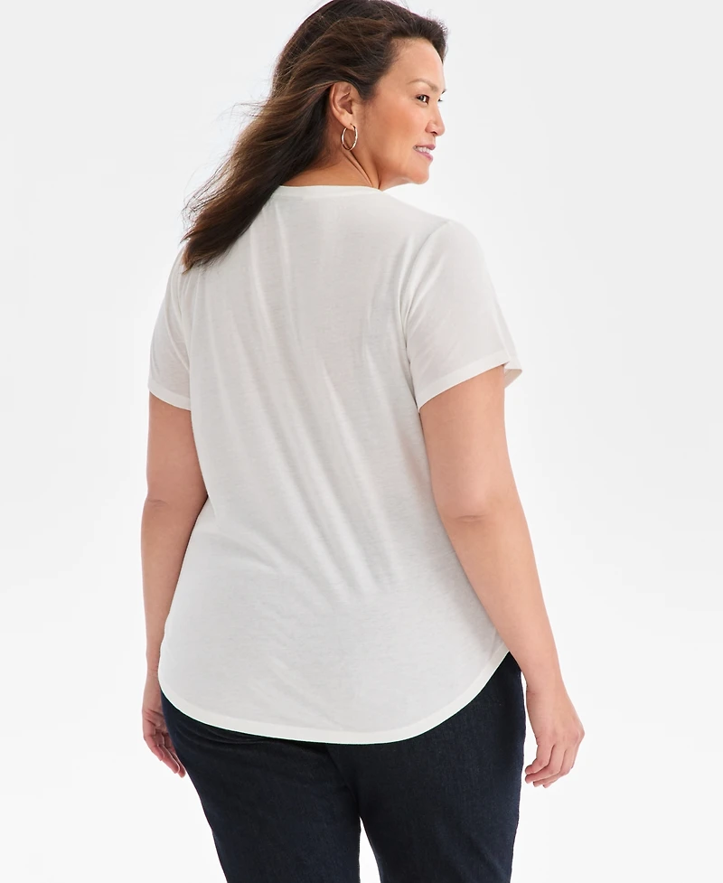 Style & Co Plus Peace On Earth Graphic T-Shirt, Macy's Exclusive