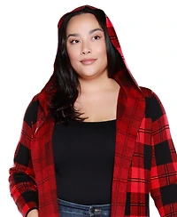 Belldini Plus Hooded Checkered Plaid Cardigan Sweater