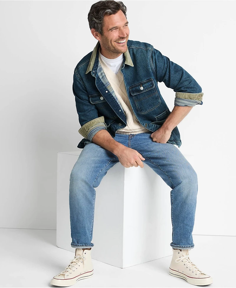 Lands' End Men's Blanket Lined Denim Jacket With Corduroy Collar