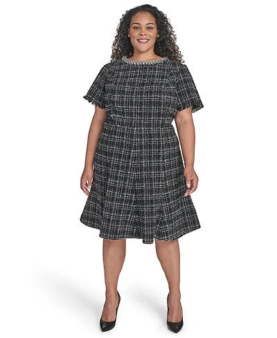 Eliza J Plus Tweed Fit & Flare Dress