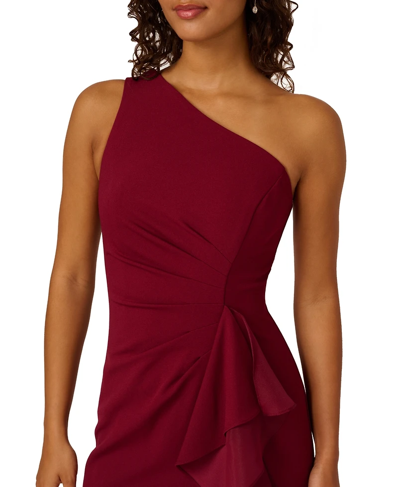 Adrianna Papell Women's Crepe One-Shoulder Ruffle Dress