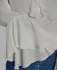 Bcbg Women's Collar Neck Ruffle Top