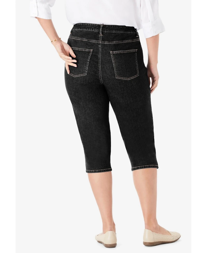 Woman Within Women's Stretch Denim Five-Pocket Capri Jeans