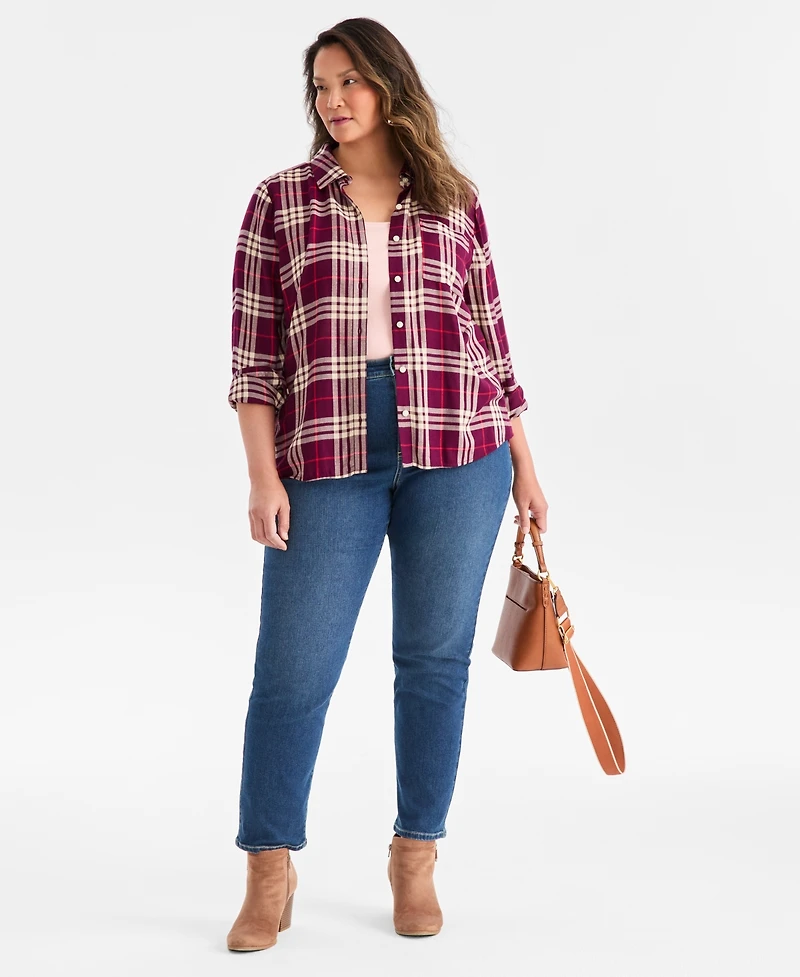 Style & Co Plus Sarah Plaid Perfect Shirt, Macy's Exclusive