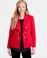 Jones New York Womens Button Trim Open Front Blazer Textured Contrast Hem Top High Rise Straight Leg Velvet Pants