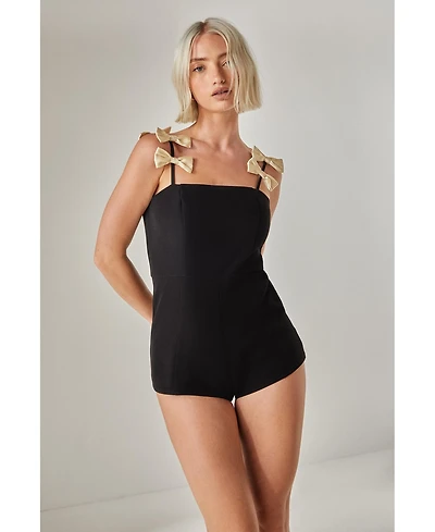 Nasty Gal Women's Contrast Bow Tailored Romper Playsuit