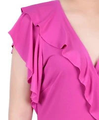 Ny Collection Women's Short flutter Sleeve Ruffle Neck Dress