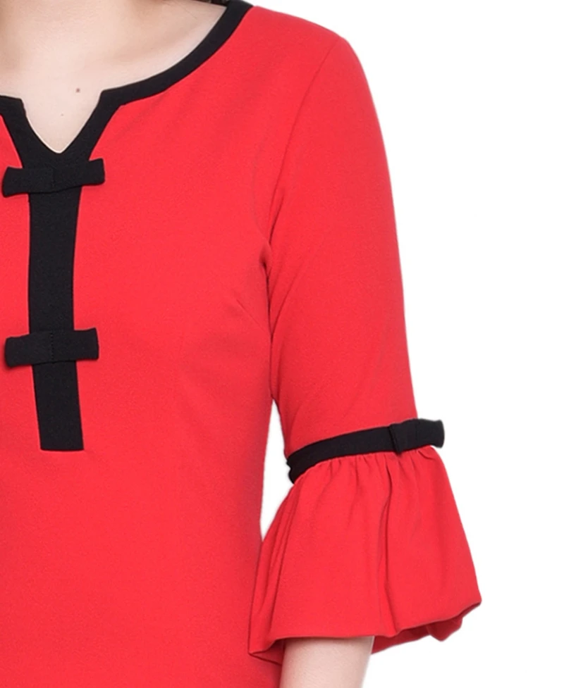 Ny Collection Women's 3/4 Sleeve Contrast Detail Dress