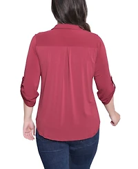 Ny Collection Women's 3/4 Roll Tab Zip Front Top