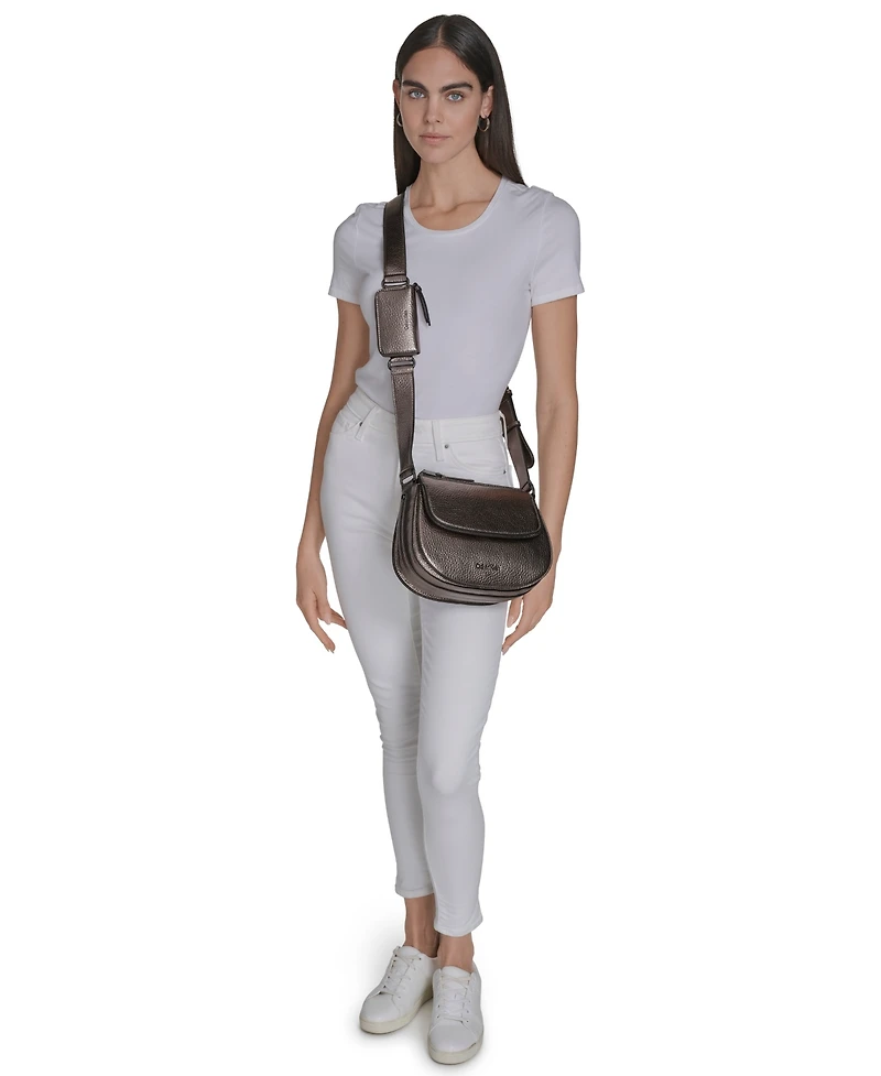 Calvin Klein Women's Bella Metallic Adjustable Crossbody with Signature Zippered Pouch