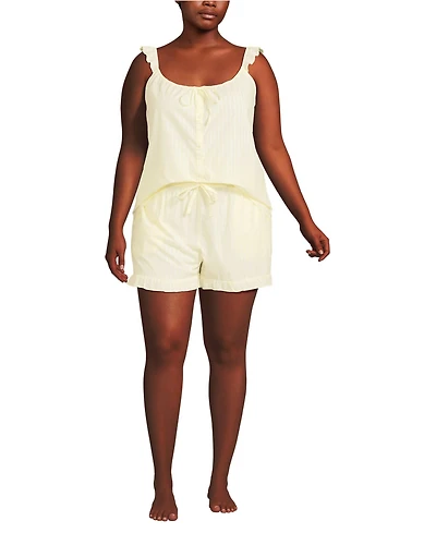 Lands' End Women's Plus Poplin 2 Piece Pajama Set - Tank Top and Shorts