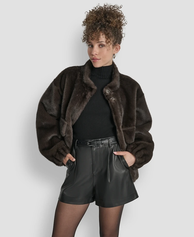 Dkny Women's Collar Neck Bomber Coat