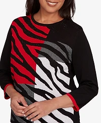 Alfred Dunner Jet Setter Zebra Colorblock Long Sleeve Sweater