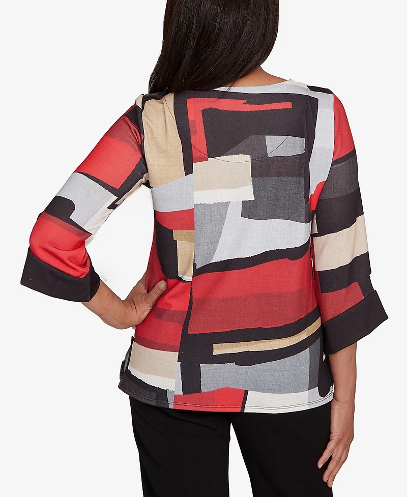 Alfred Dunner Jet Setter Knit Colorblock Top With Necklace