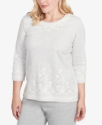 Alfred Dunner Women's Casual Vibe Embellished Striped Crew Neck Top