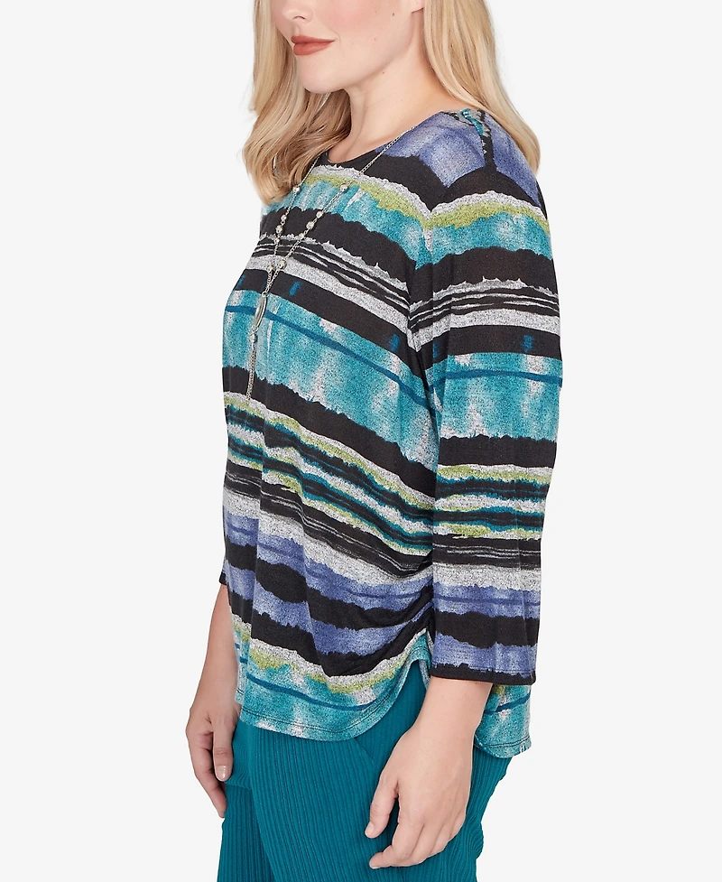 Alfred Dunner Lake Champlain Biadere Melange Stripe Top With Necklace