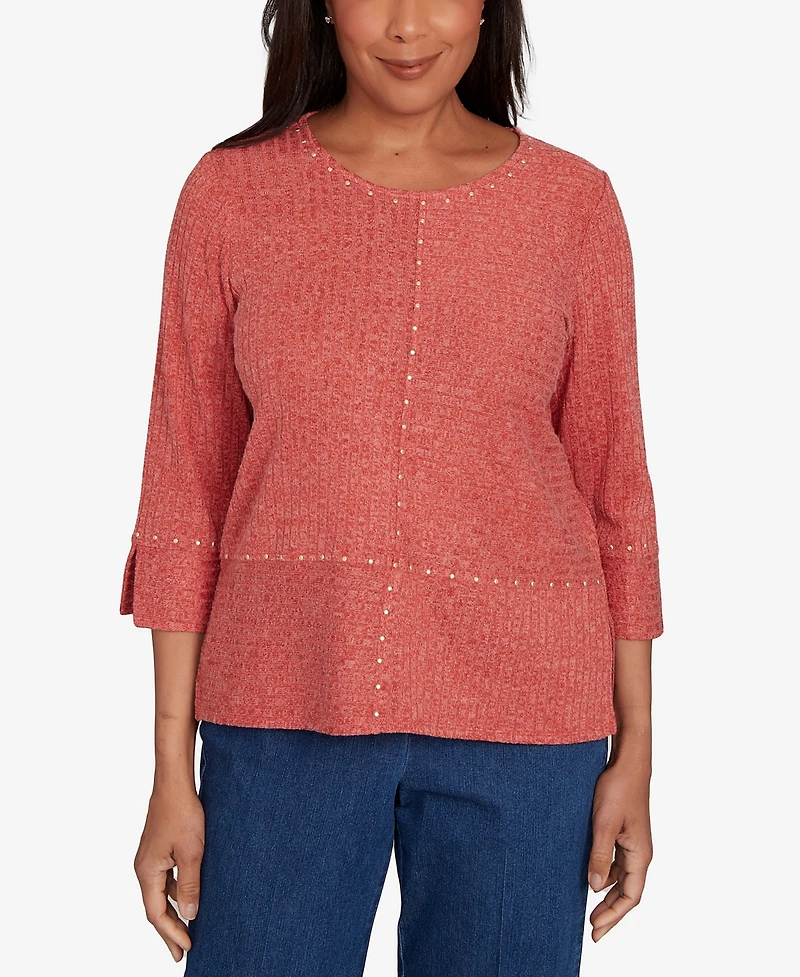 Alfred Dunner Sunset Canyon Embellished Spliced Solid Top
