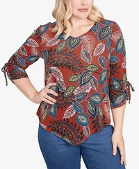 Alfred Dunner Sunset Canyon Batik Leaves Melange Asymmetrical Top