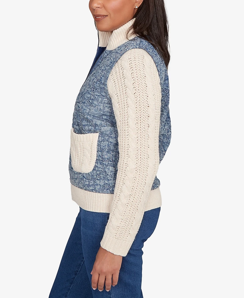 Alfred Dunner Sunset Canyon Sweater Ribbed Quilted Jacket