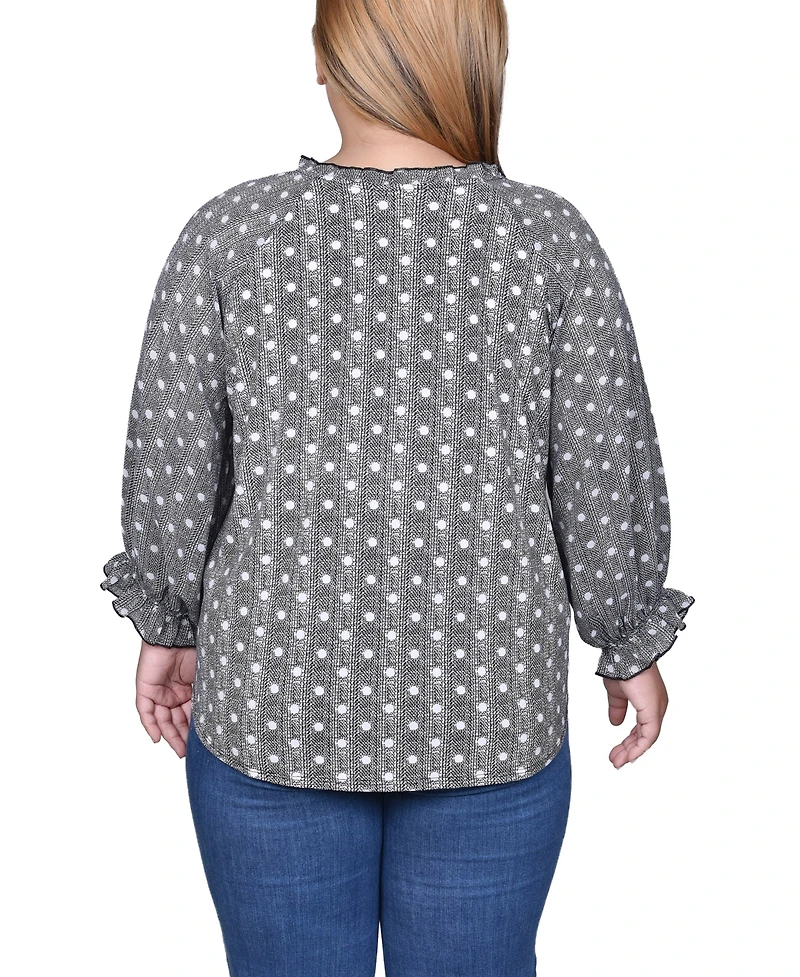 Ny Collection Plus 3/4 Sleeve Ruffle Neck Blouse