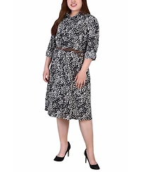 Ny Collection Plus 3/4 Roll Tab Sleeve Shirt Dress