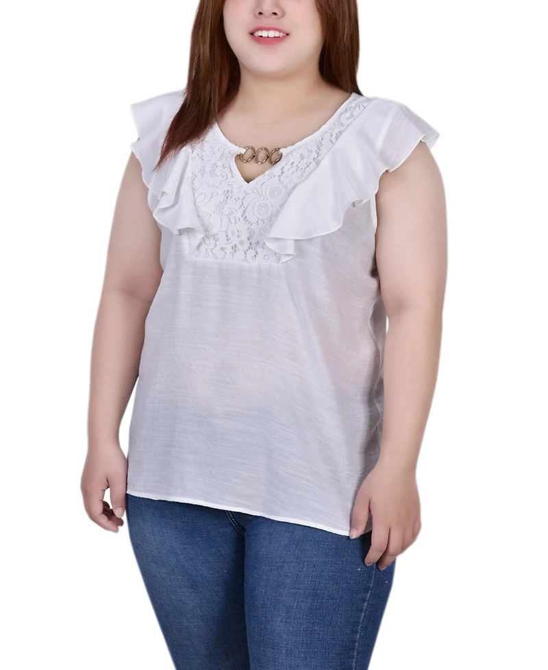 Ny Collection Plus Sleeveless Lace Yoke Blouse