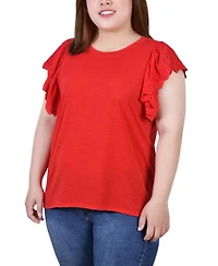 Ny Collection Plus Flutter Sleeve Slub Knit Top