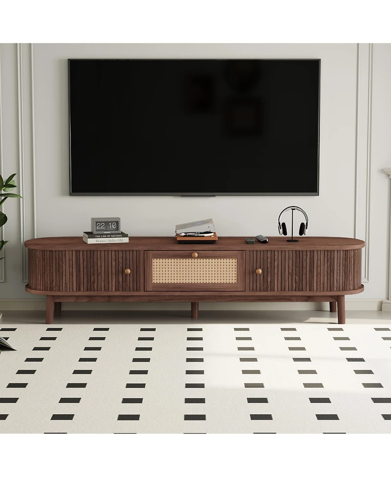 Casainc Modern Storage Cabinet Farmhouse Tv Stand with Rattan Drawer