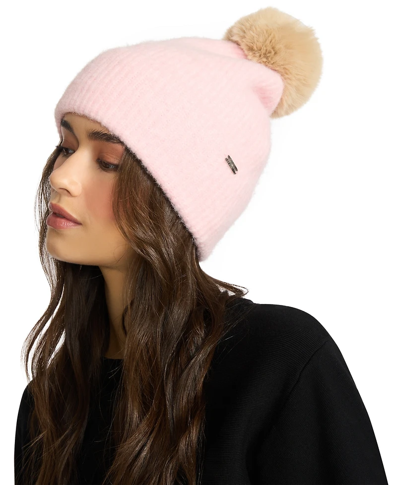 Steve Madden Women's Caught Brushed Fine Rib Knit Beanie