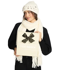 Steve Madden Women's Embellished Beanie and Knit Scarf Holiday Gift Set, 2-Piece