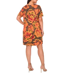 Msk Plus Round Neck Printed Sweater Dress